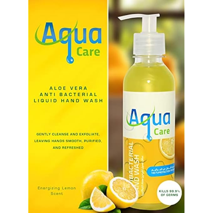 Aqua Care ANTI BACTERIA LIQUID HAND WASH LIME EXTRACT, EFFECTIVE GERM PROTECT SKIN HAND SOAP, MOISTURIZING & SOOTHING CLEAN WITH FRESH LEMON SCENT, ESSENTIAL OILS & PARABEN FREE, 240ML - Image 5